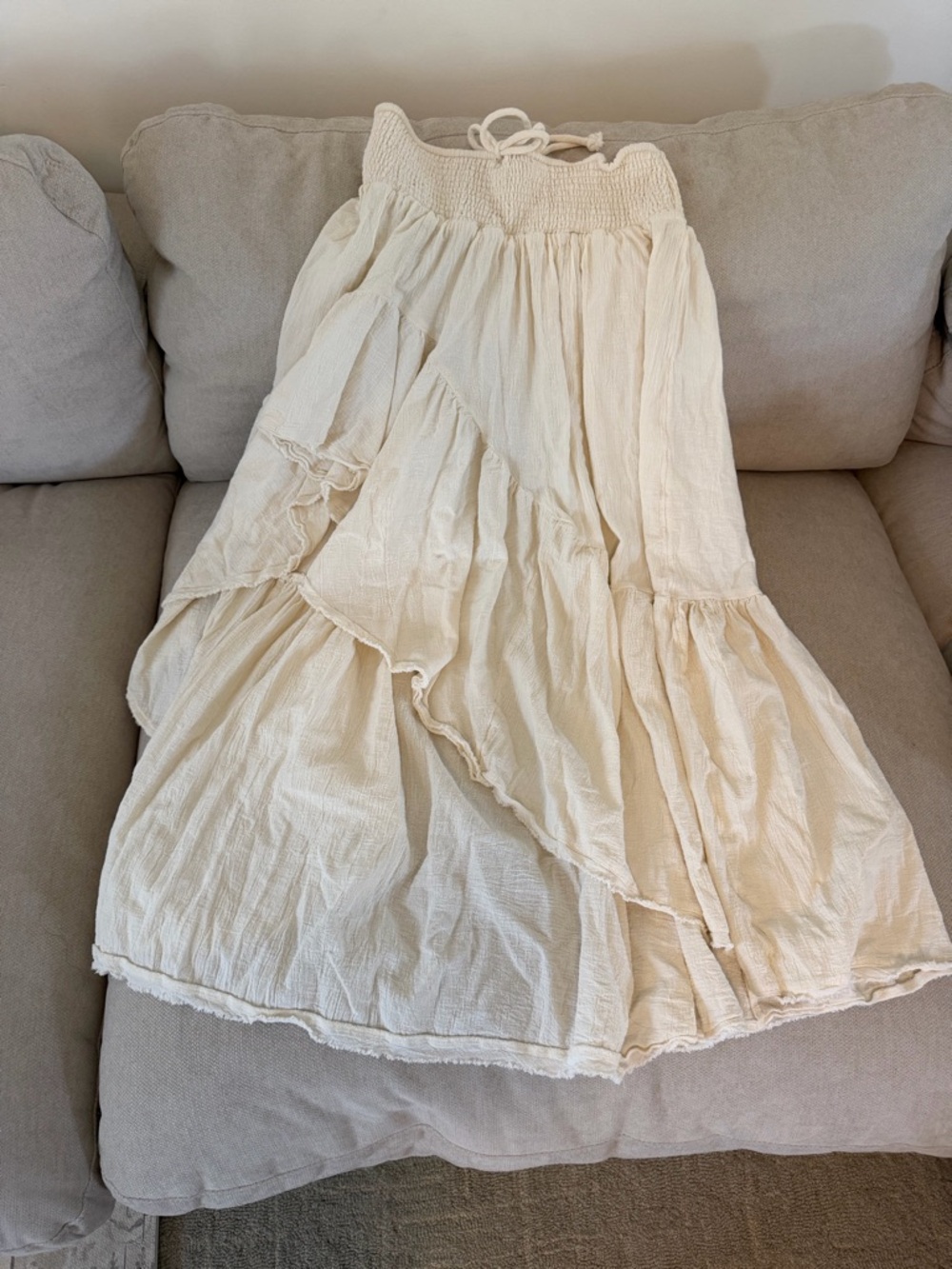 Free People Boho Tiered Cream Maxi Skirt